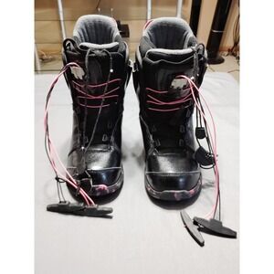 EUC Sims Omen Snowboarding‎ Pull String Boots Black Pink E-Z Lace System Women 8